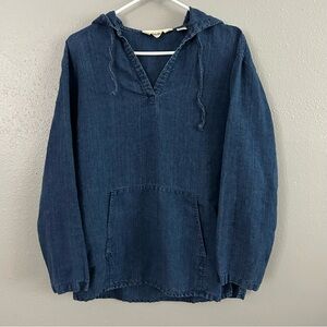 Eddie Bauer 100% Linen Chambray Denim Look Hoodie Tunic Womens S Vintage Coastal